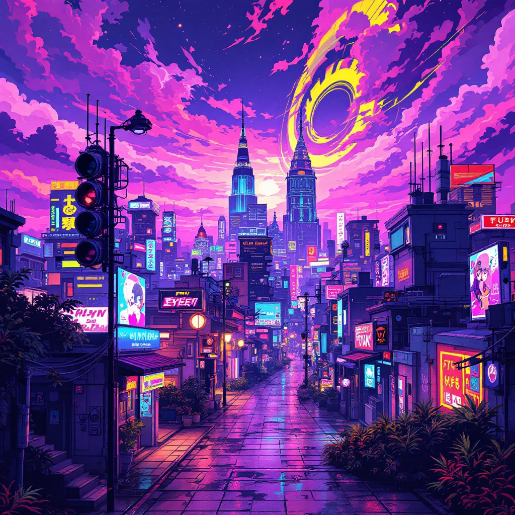 FLUXで生成：サイバーパンク都市 アニメ