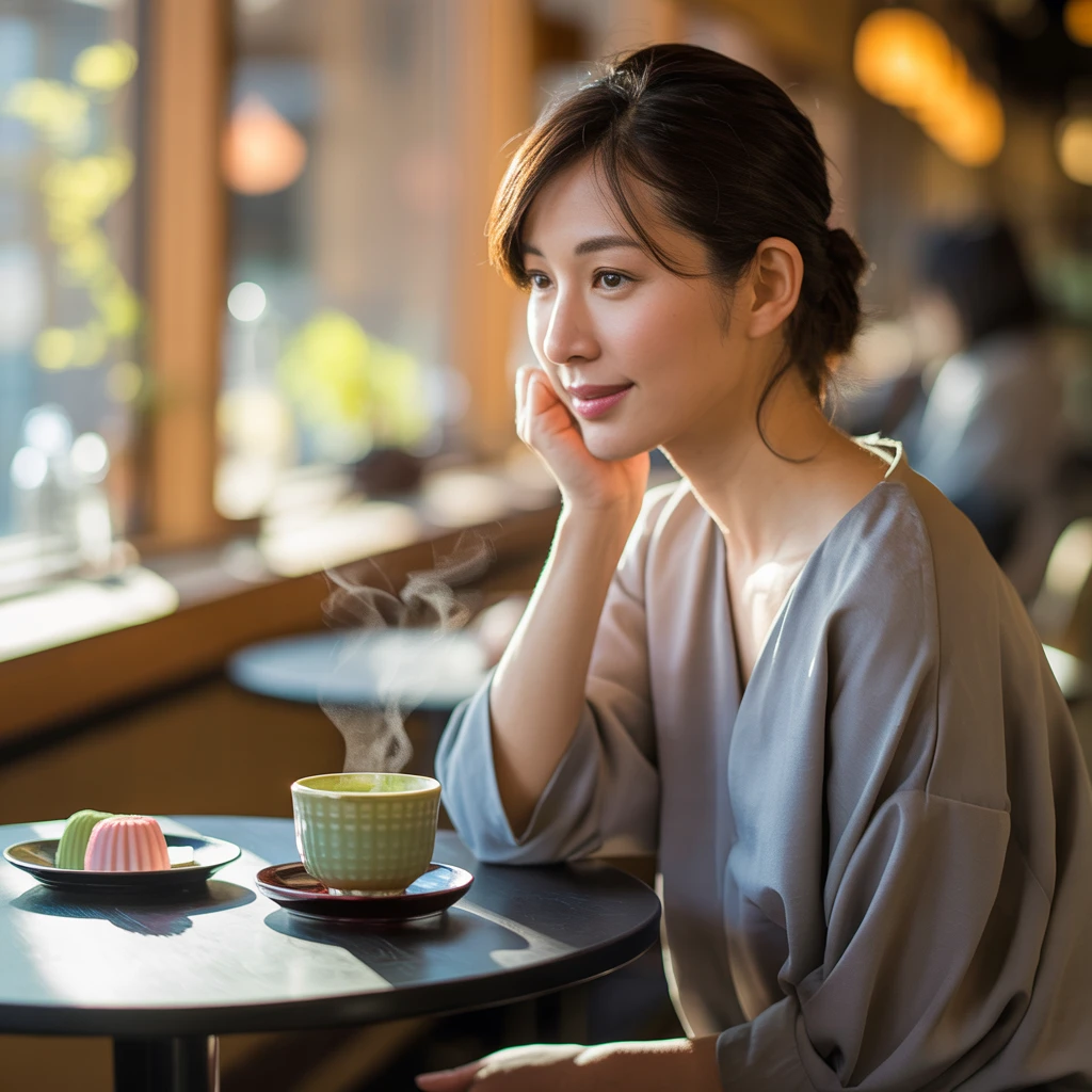 Ideogramで生成：30代日本人女性 カフェ