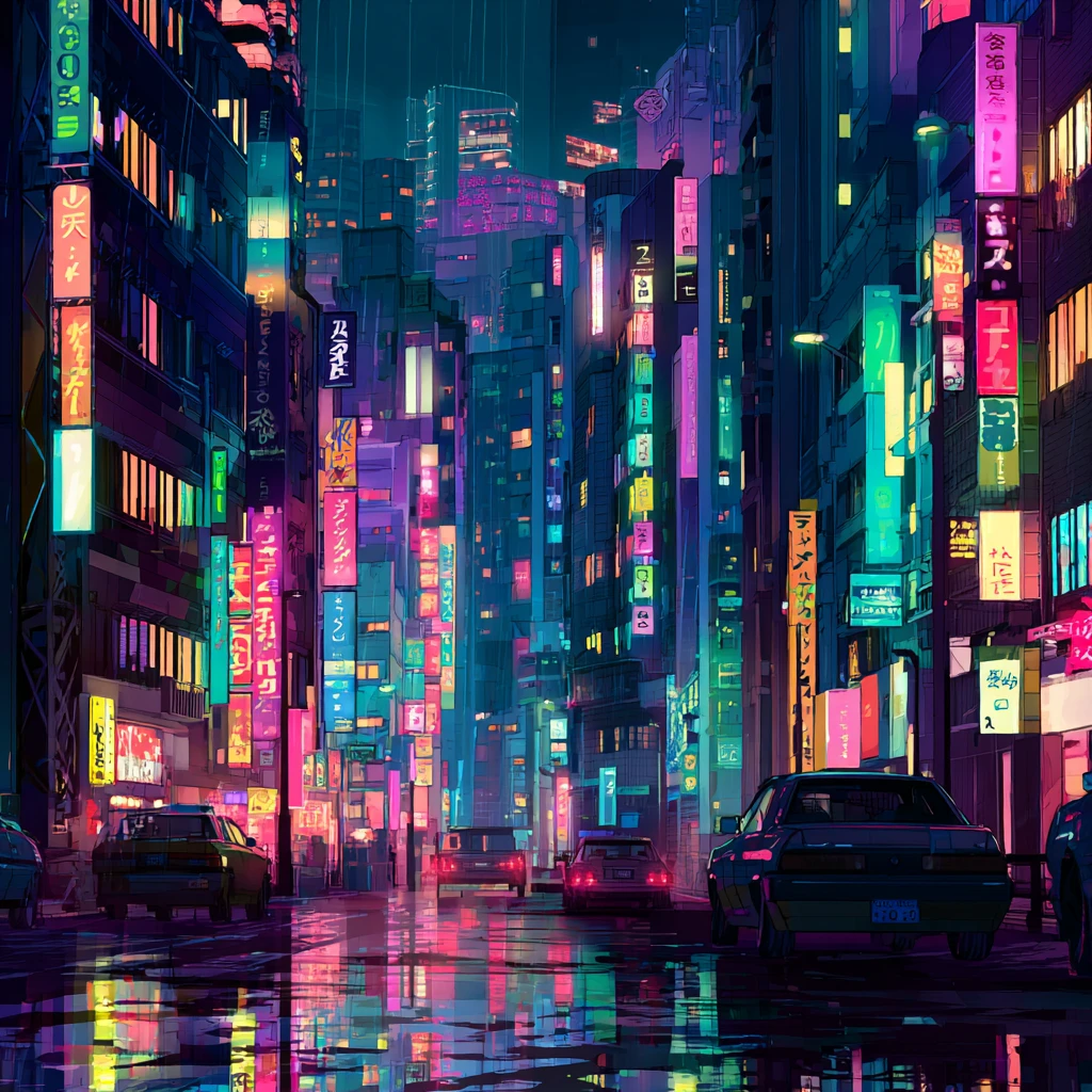 Midjourneyで生成：サイバーパンク都市 アニメ