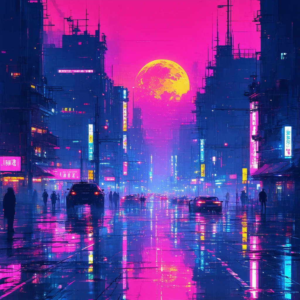 Stable Diffusionで生成：サイバーパンク都市 アニメ