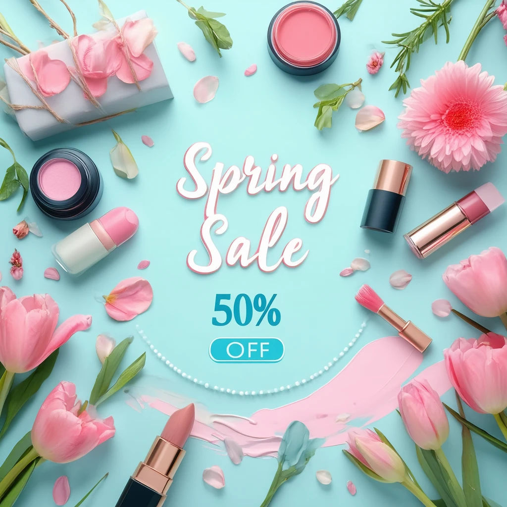 Stable Diffusionで生成：Spring Sale 50% OFFバナー