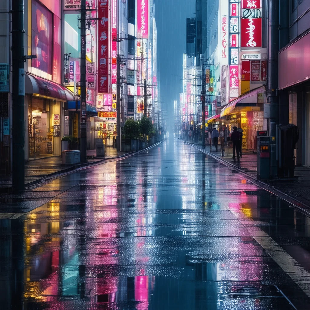 Stable Diffusionで生成：東京の夜 雨上がり