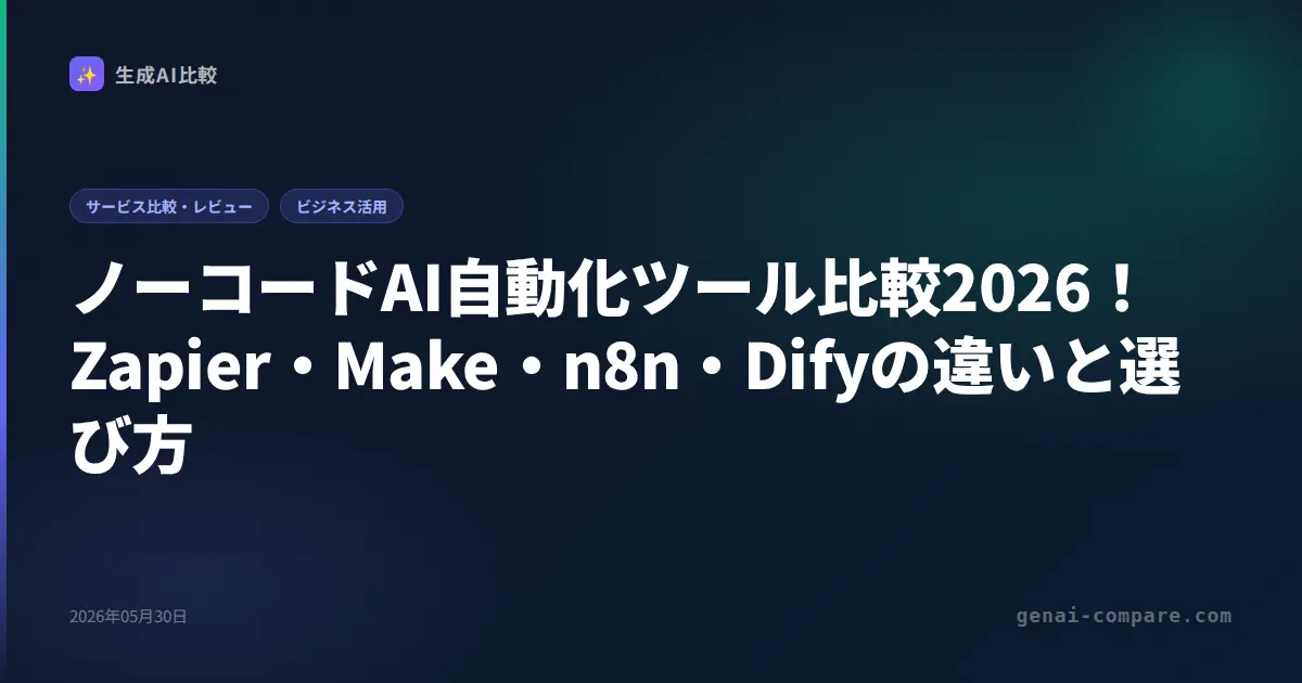 ノーコードAI自動化ツール比較2026！Zapier・Make・n8n・Difyの違いと選び方