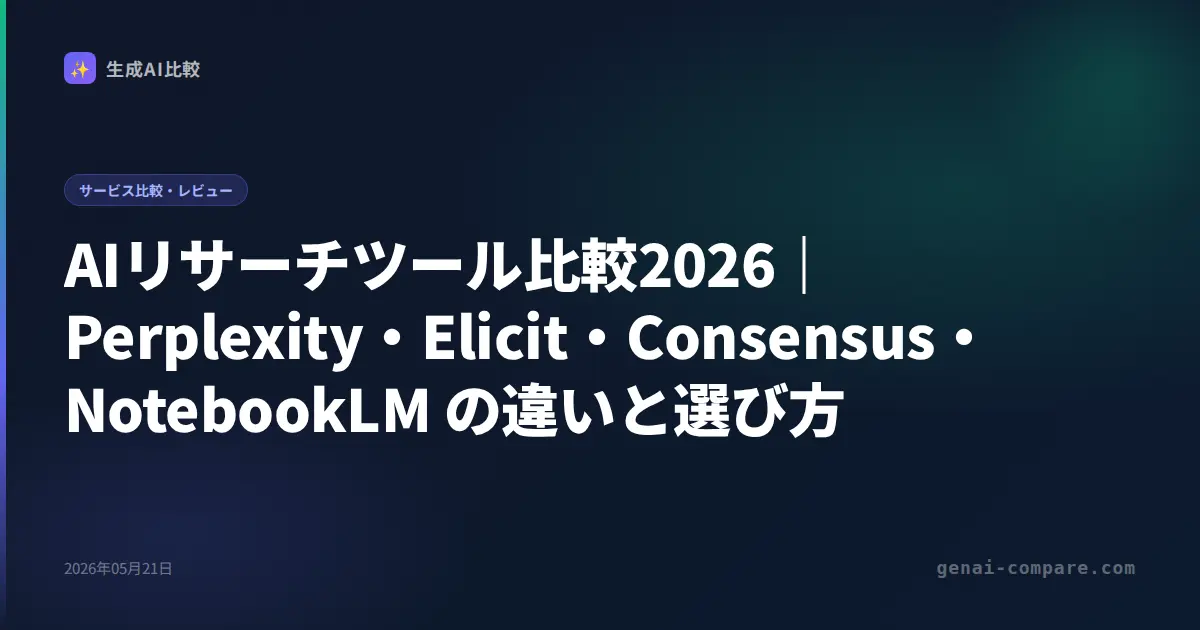 AIリサーチツール比較2026｜Perplexity・Elicit・Consensus・NotebookLM の違いと選び方