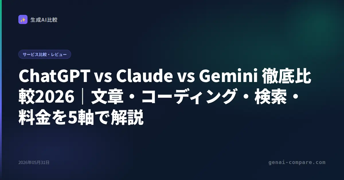 ChatGPT vs Claude vs Gemini 徹底比較2026｜文章・コーディング・検索・料金を5軸で解説