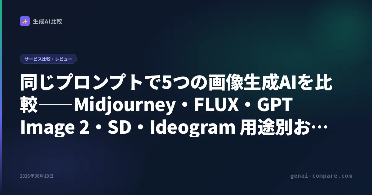 画像生成AIを同じプロンプトで比較｜Midjourney・FLUX・GPT Image 2・Stable Diffusion・Ideogramの違いと用途別おすすめ【2026年】