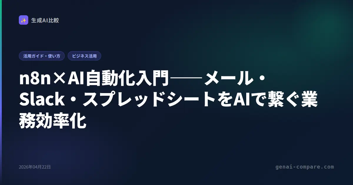 n8n×AI自動化入門2026｜ChatGPT/Claude連携でメール・Slack・スプレッドシートを自動化