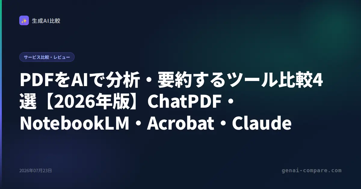 PDFをAIで分析・要約するツール比較4選【2026年版】ChatPDF・NotebookLM・Acrobat・Claude