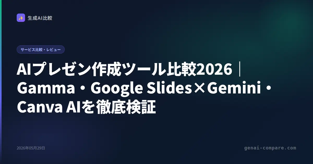 AIプレゼン作成ツール比較2026｜Gamma・Google Slides×Gemini・Canva AIを徹底検証